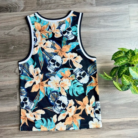 No Boundaries Skull & Floral Mesh Tank Top - Size S - Picture 8 of 9